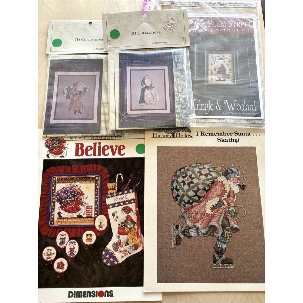 Christmas Cross Stitch Pattern LOT of 5 Santa Claus ME JD Kringle & Woolard